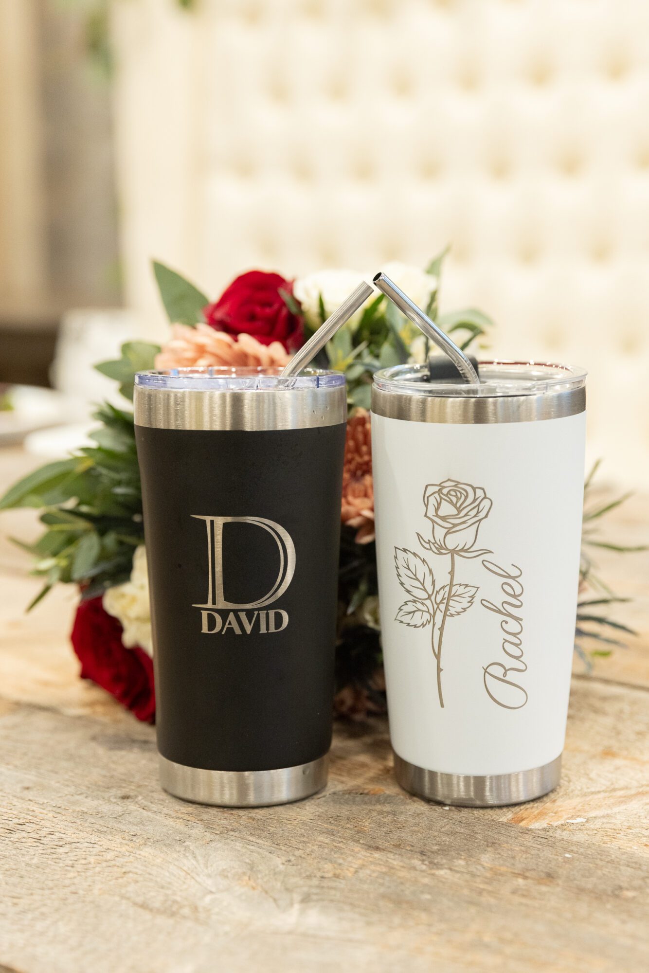 Bride and Groom custom tumblers.