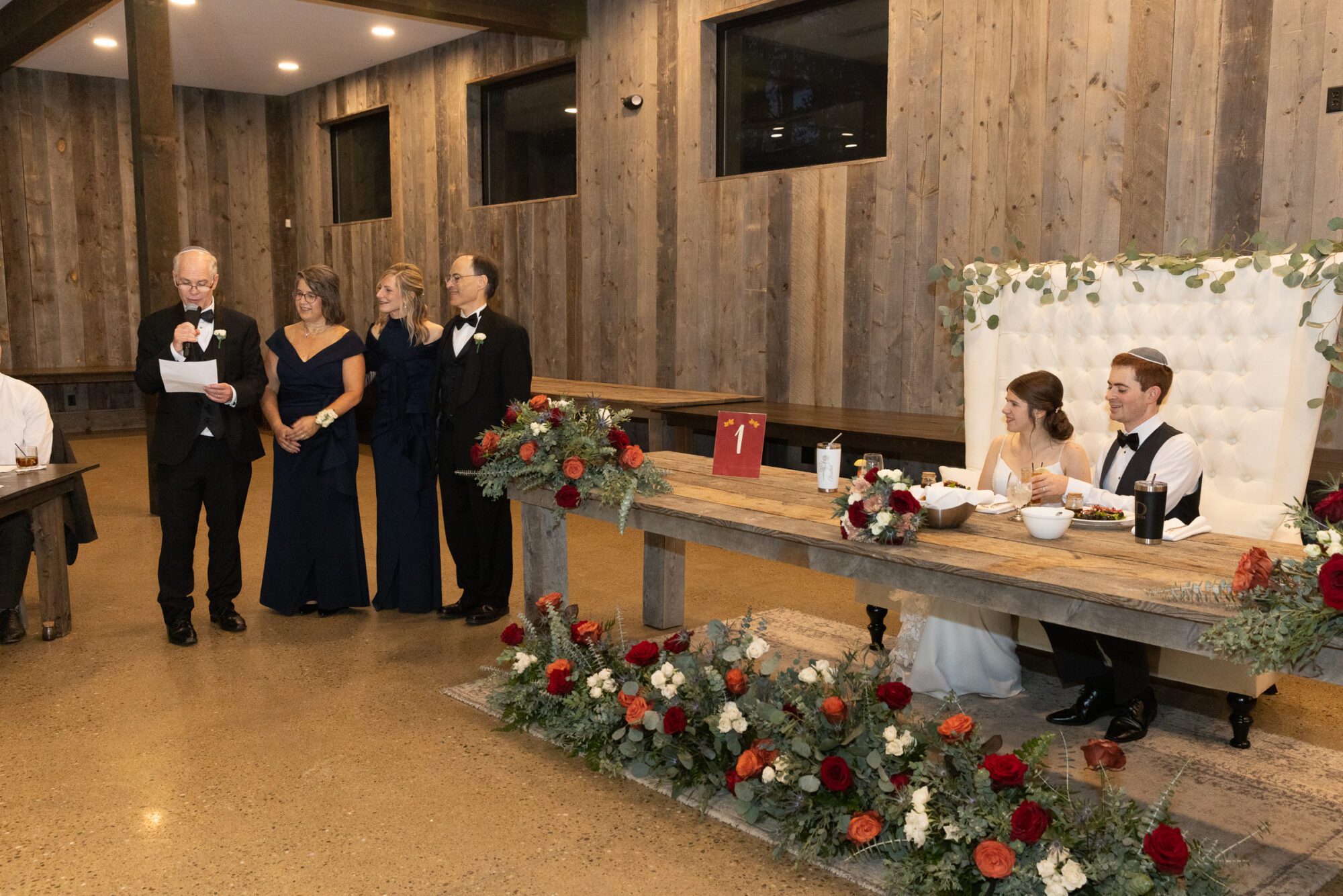 Jewish bride and groom, and parents' toast at Standing Rock Farms.